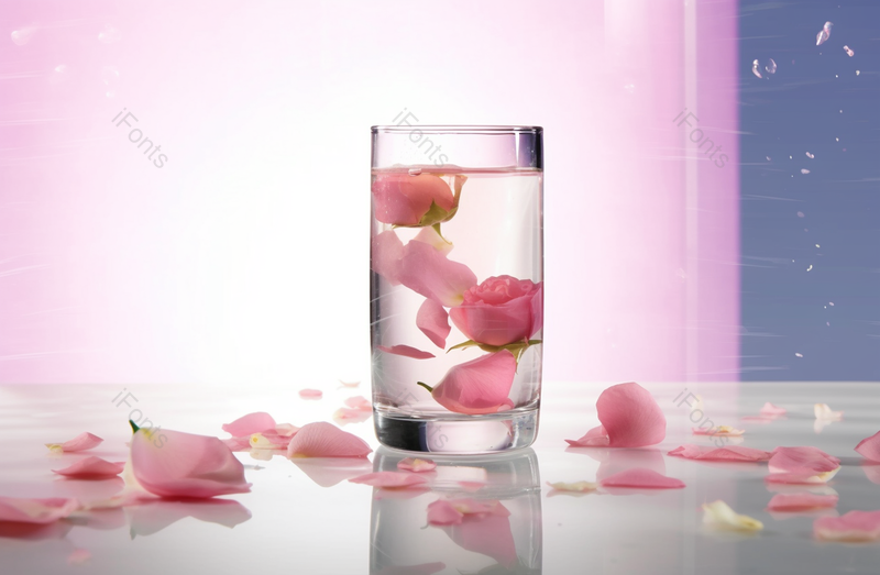 粉色梅花花瓣水杯浪漫背景图,高清,摄影图,摄影图片,图片大全,摄影图免费下载